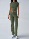 Round Neck Short Sleeve Top and Pants Set