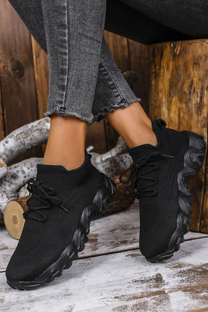 Black Mesh Lace-Up Round Toe Athletic