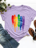 Purple Graphic Round Neck Short Sleeve T-Shirt