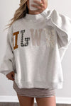 WWJD Mix Pattern Letter Graphic Exposed Seam Loose Sweatshirt