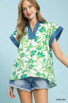 Umgee Floral Split Neck Top