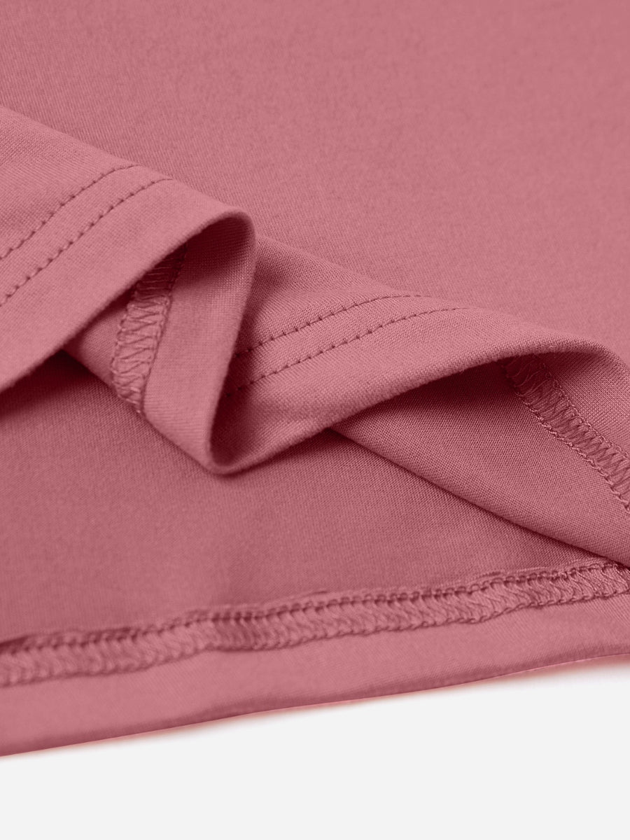 View of hem on pink Graphic Round Neck Short Sleeve T-Shirt