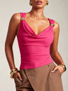 Women's Cowl Neck Tank with Metal Ring Accents