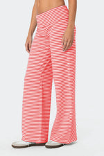 Side view of red Striped Wide Leg Pants