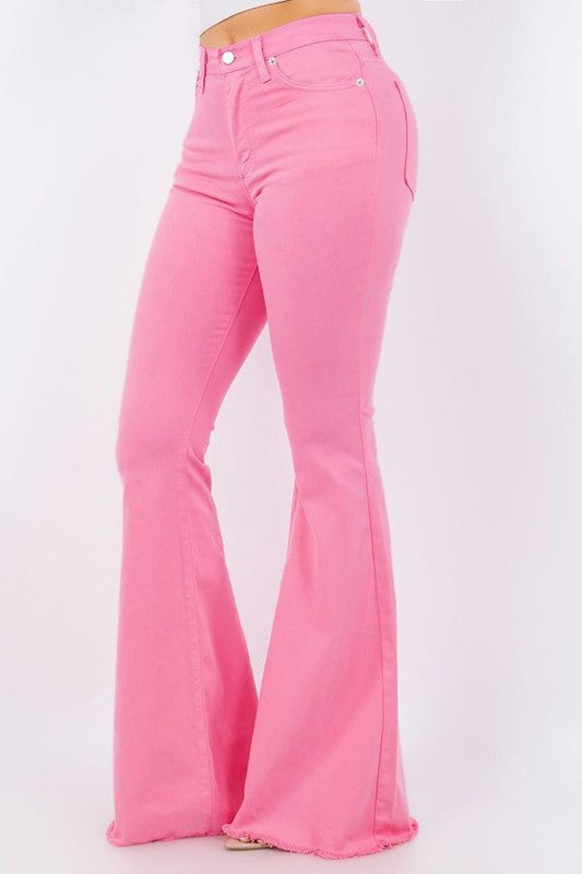The side of Bell Bottom Jean in Pink