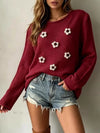 Full Size Floral Applique Textured Knit Sweater Plus Size