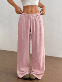 Front view of Full Size Drawstring Wide Leg Pants Plus Size
