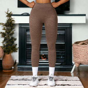 Back Patch Pocket Textured Leggings-coffee