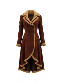 Brown coat with beige trim on a white background