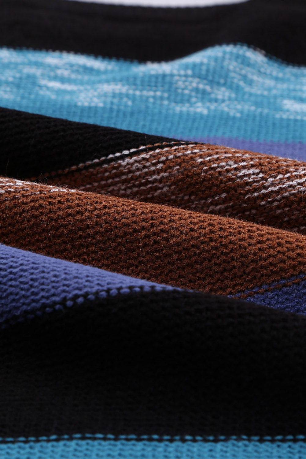 Close up on fabric Contrast Striped Round Neck Drop Shoulder Sweater