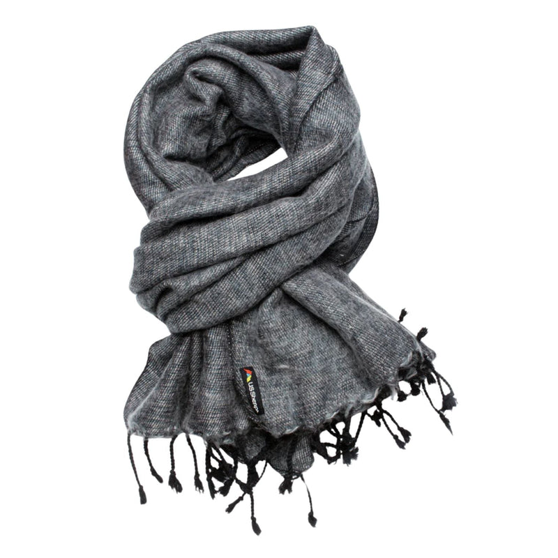 Gray scarf with tassels on a white background