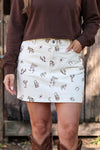 Western Print Cactus Horse Bull Denim Skirt