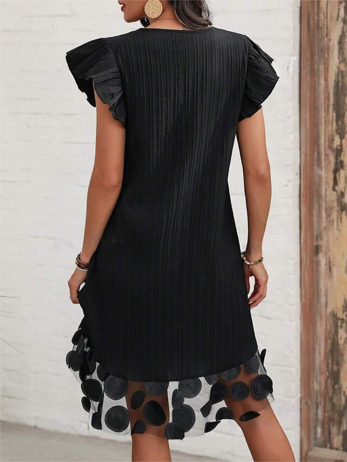Back view of Ruffled V-Neck Cap Sleeve Dress