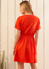 Another back view of Women's Short Sleeve Utility Dress in Poppy