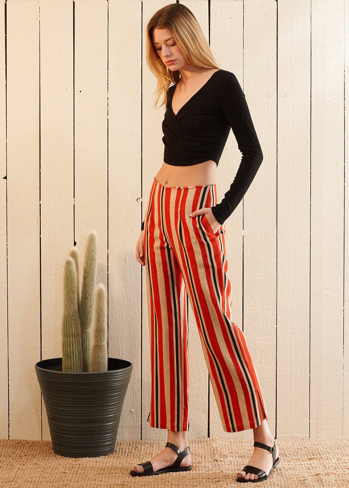 Full view of Women's Hi-waisted Cropped Pants in Poppy Multi 