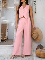 Woman wearing a pink outfit with a white background