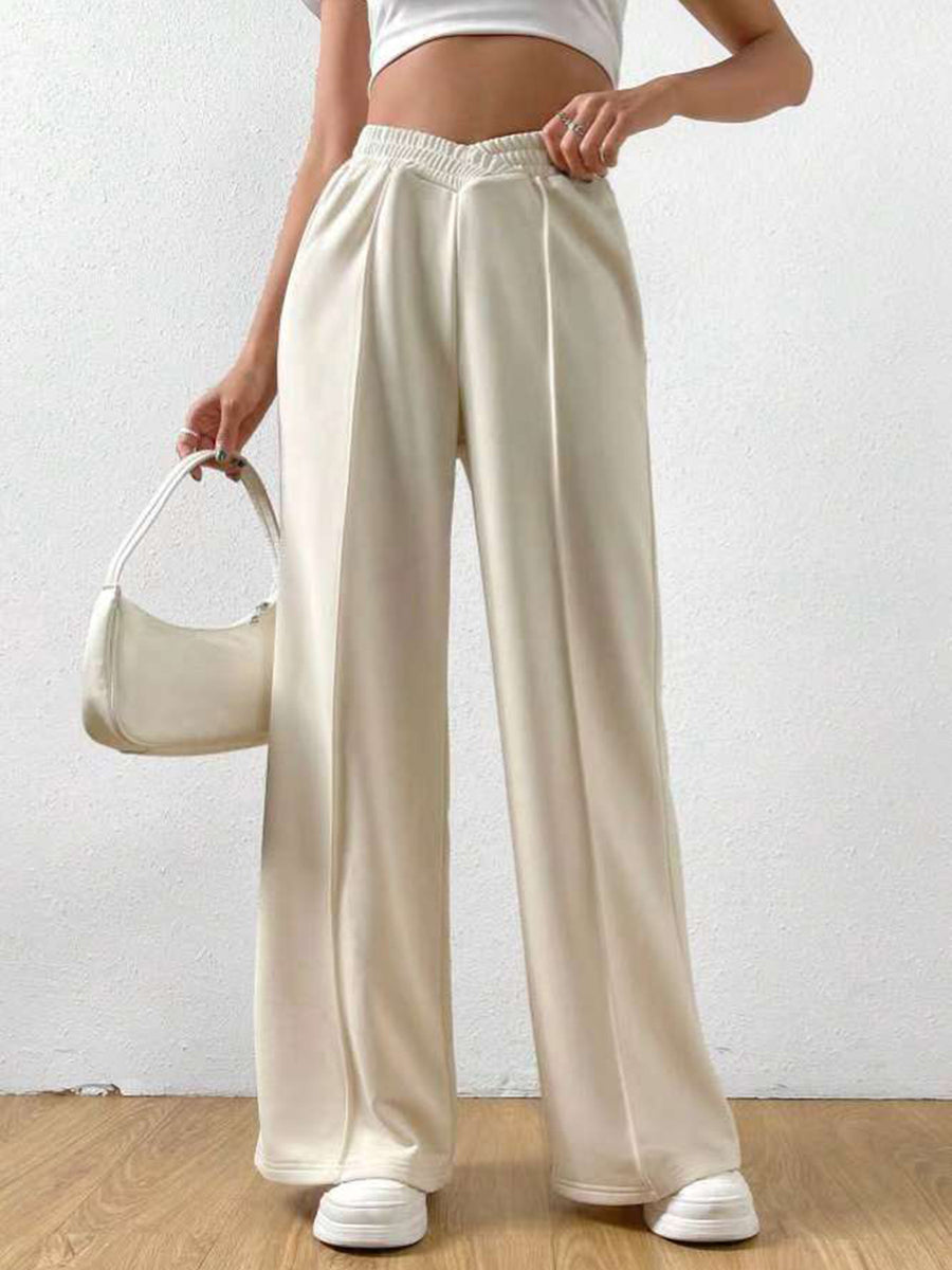 Front view of white Elastic Waist Wide Leg Jogger Pants