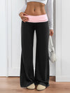 Contrast Waistband Wide Leg Pants