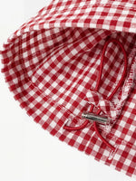 Zoom in view of ankle of High-Waisted Gingham Wide-Leg Drawstring Pants For Women