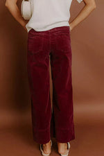 Back view of Women's Corduroy Solid Color High Waist Wide Leg Pants
