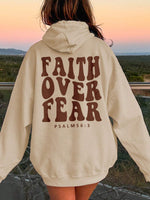 Beige FAITH OVER FEAR Dropped Shoulder Hoodie