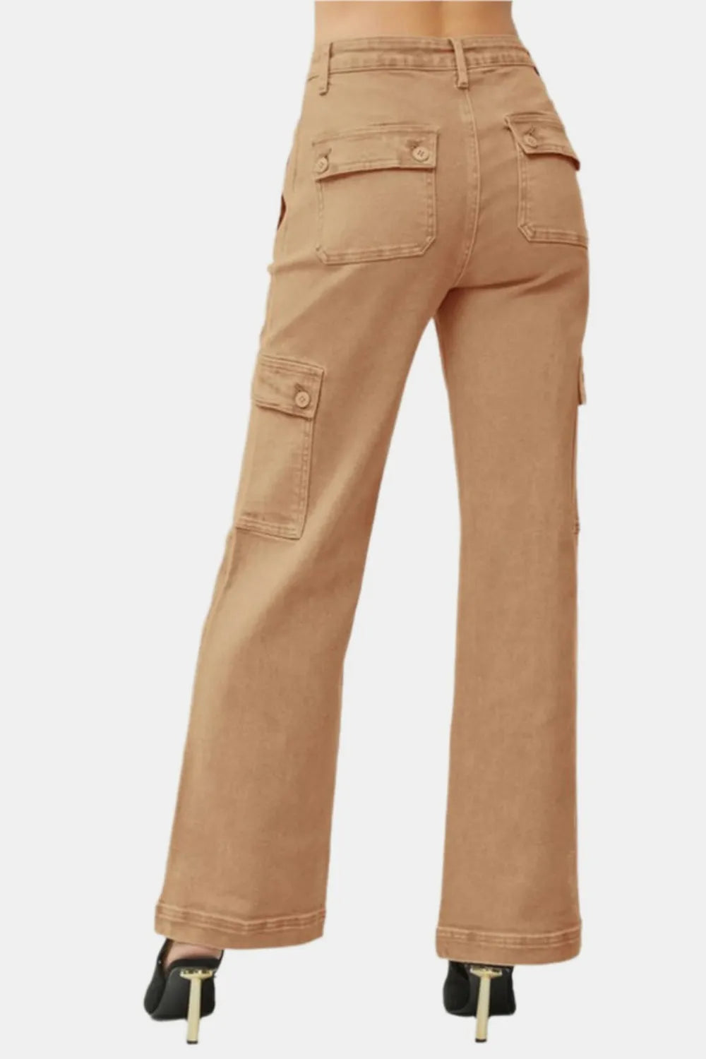 Tan cargo pants on a white background