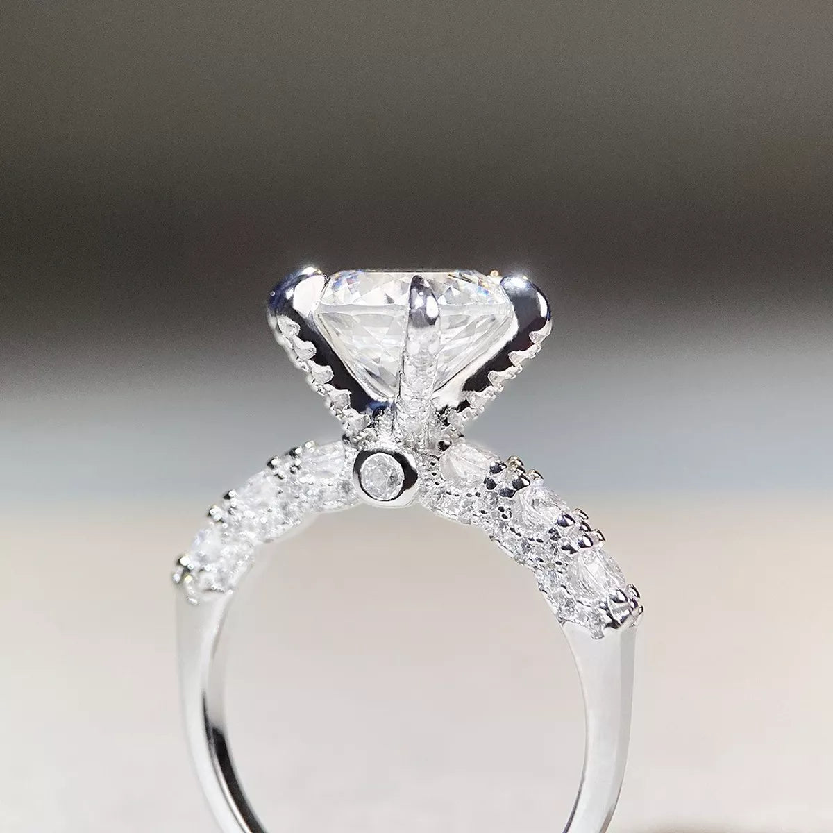 Close up view of 3 Carat 925 Sterling Silver Moissanite Geometric Ring