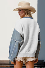 Back view of white Double Take Full Size Star Pattern Raw Edge Long Sleeve Sweater