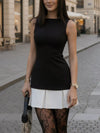 Two-Tone Pleated Sleeveless Dress