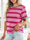 Women's Soft Stretchy Casual Striped Crew Neck T-Shirt