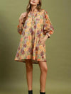 Vintage Floral Print 3/4 Sleeve Dress