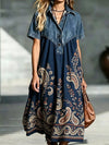 Women's Full Size Denim Patchwork Printed Shirt Dress Plus Size