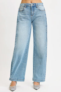 Light blue jeans on a white background