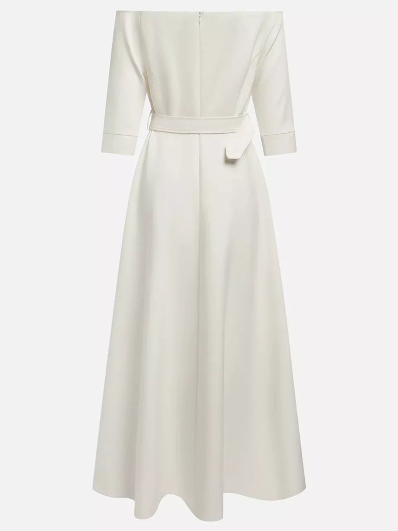 White dress with a belt on a white background