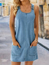 Wide Strap Denim Overall Dress with Pockets
