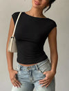 Women's Slim Fitted Basic Casual Lace Detail Cap-Sleeve T-Shirt