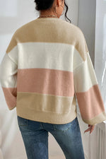 Back view of Color Block Round Neck Lantern Sleeve Sweater