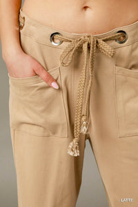Close up view of pocket on Umgee Cargo-Inspired Drawstring Pants