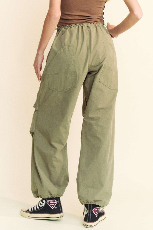 Back view of Davi & Dani Drawstring Baggy Pants with Pockets