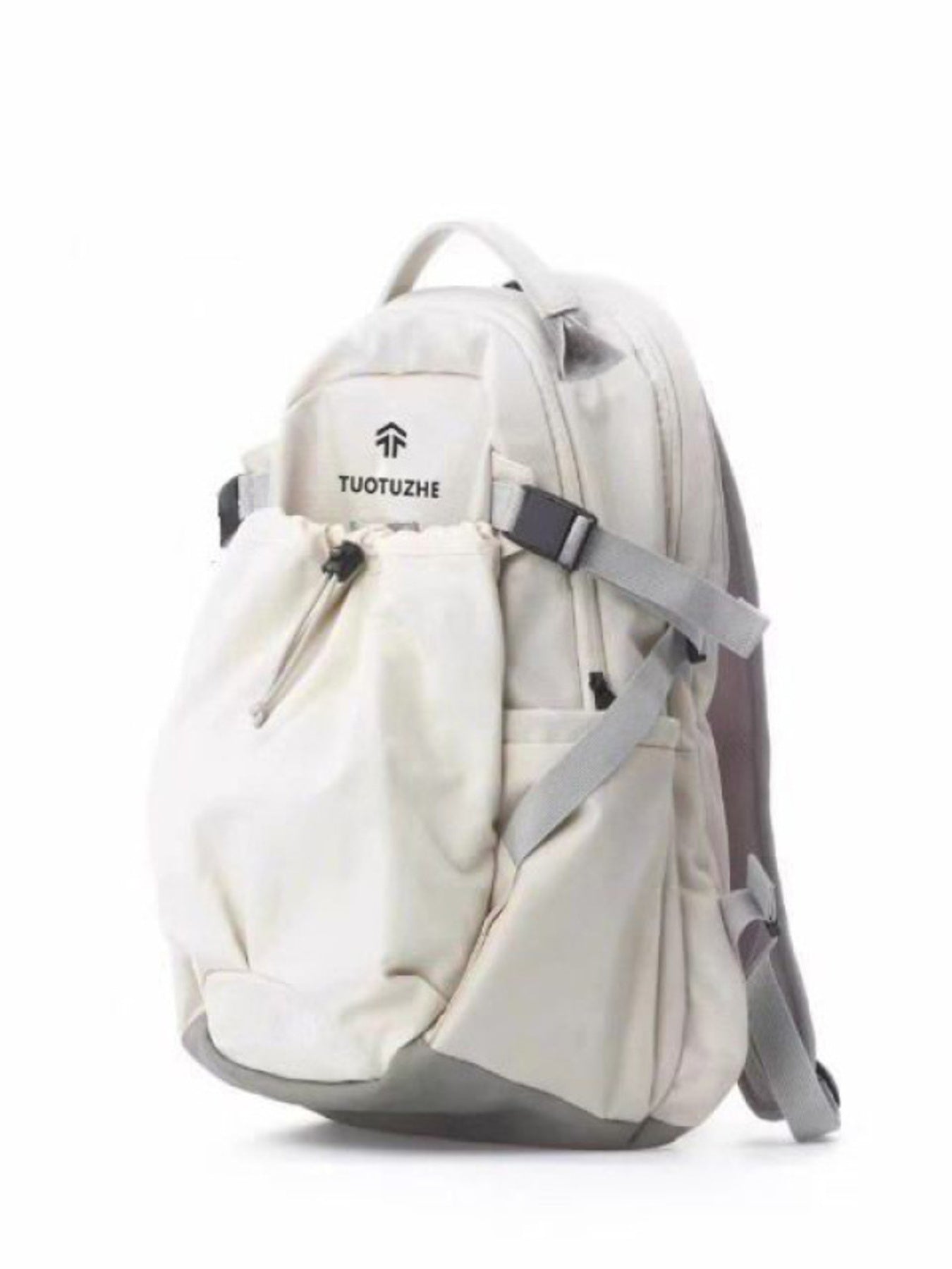 White backpack with gray straps on a white background
