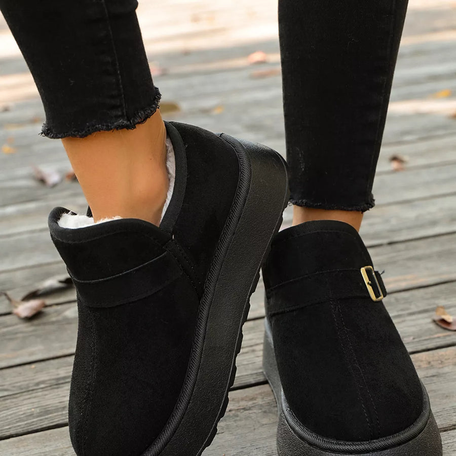 A zoom in view of Round Toe Platform Boots 