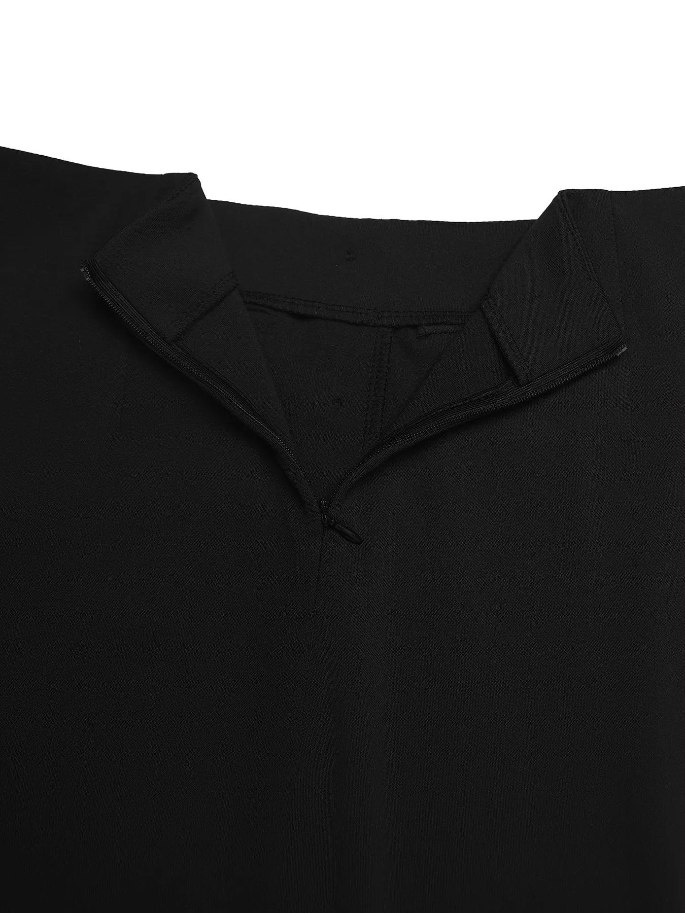 Close-up of a black shirt with a collar on a white background