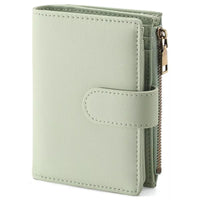Light green wallet with a zipper on a white background