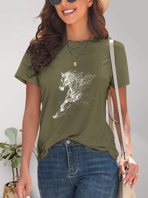 Front view of Horse Round Neck Short Sleeve T-Shirt