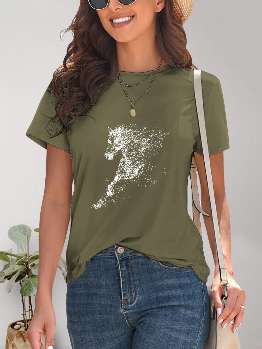 Front view of Horse Round Neck Short Sleeve T-Shirt