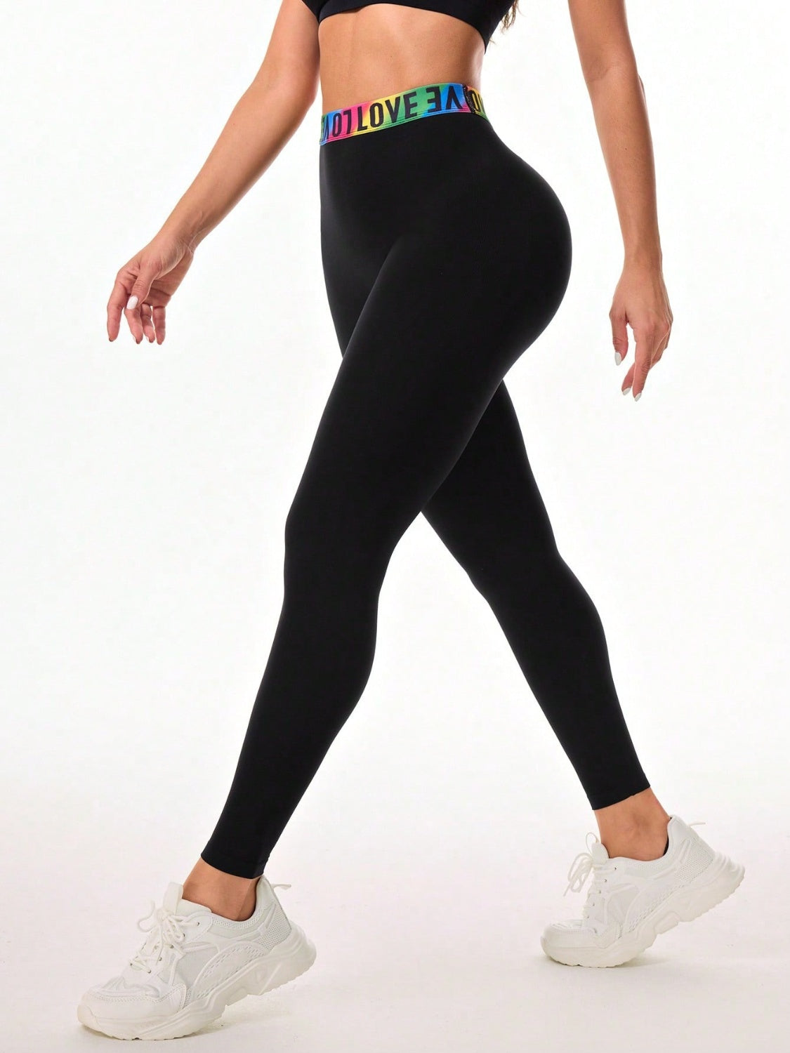 Left side of Letter Printed High Waist Active Leggings