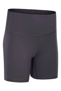 Dark gray athletic shorts on a white background