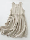 V-Neck Button Detail Sleeveless Midi Dress