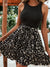 Front view of Two Tone Tiered Ruffle Belted Floral Flared Dress