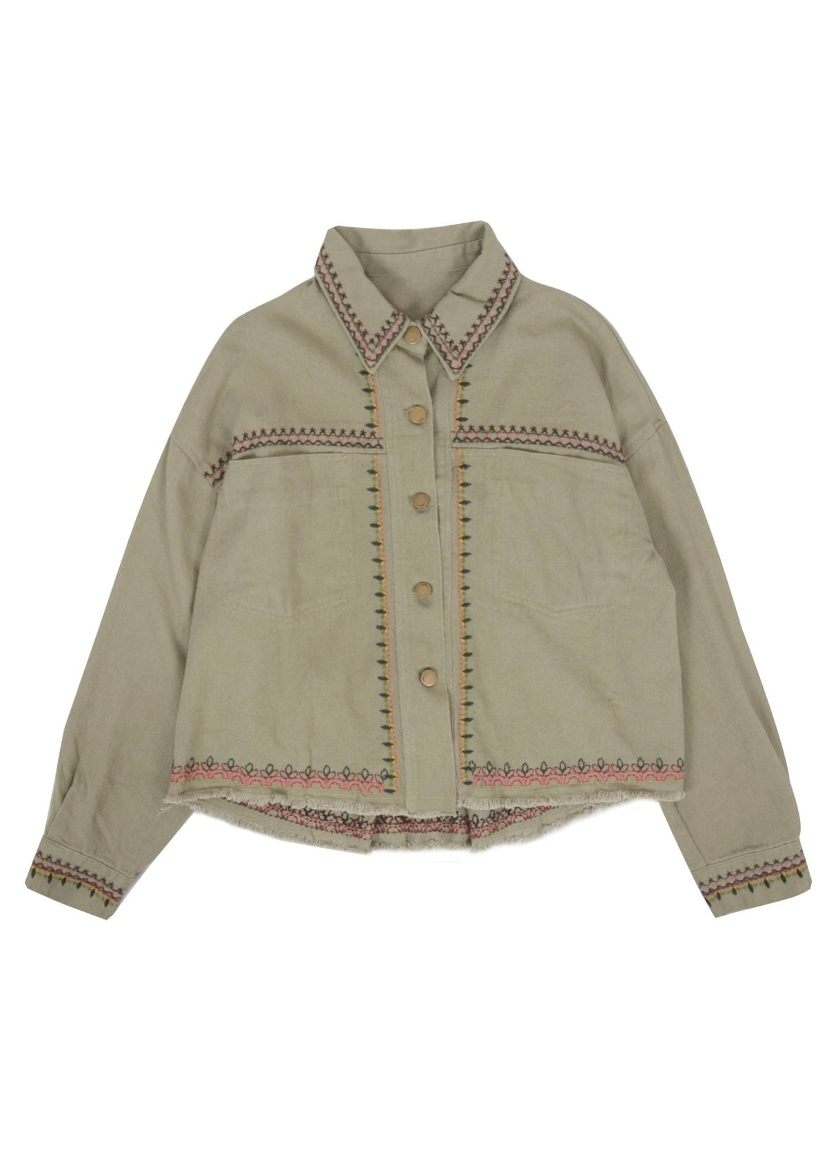 Embroidered Detail Button Down Shacket for women